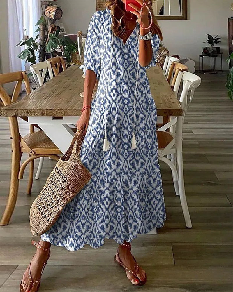 Felicity Boutique V Neck Long Dress, Summer Comfort Chic Silhouette Collection