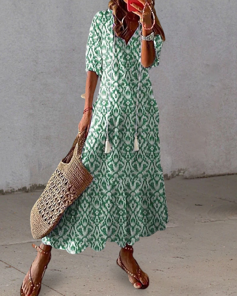 Felicity Boutique V Neck Long Dress, Summer Comfort Chic Silhouette Collection