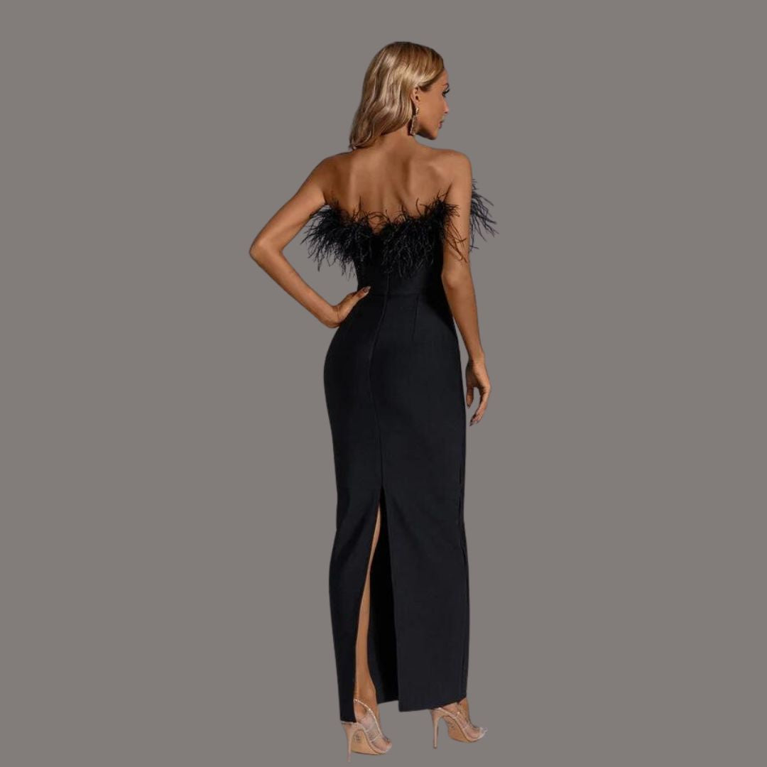 Fabiana Boutique Black Party Dress with Feathers Statement Occasion Edit