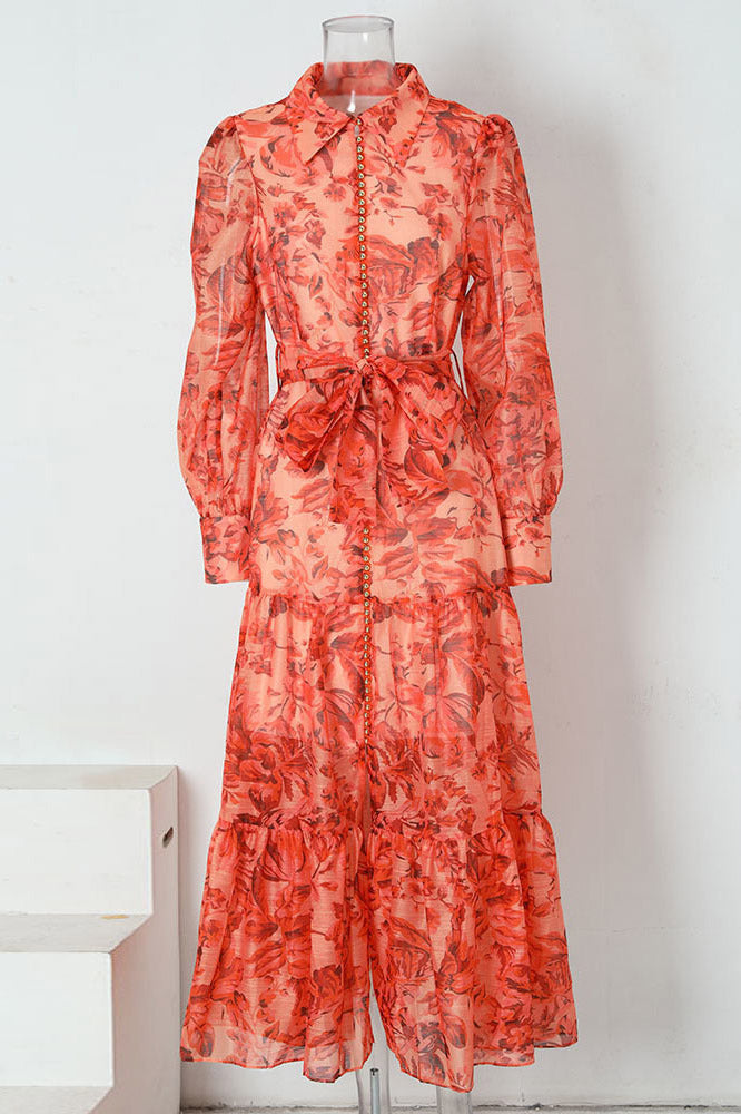 Silvia Boutique Maxi Dress with Balloon Sleeves and Print Elevated Occasion Wear