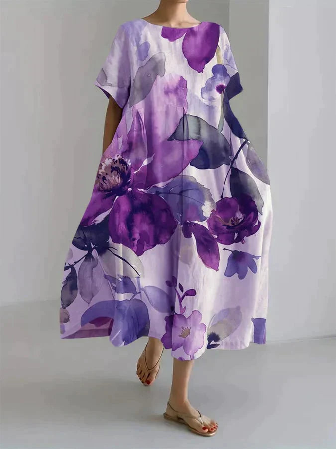 Ada Effortless Women's Loose Dress with Botanical Floral Print Chic Silhouette Collection