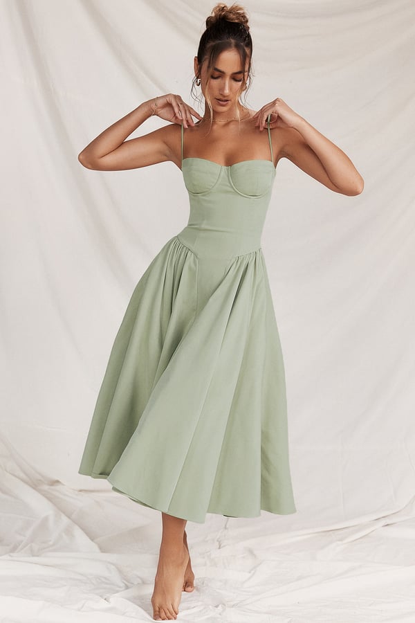 Milagros Premium Sleeveless Midi Dress with a Corset Fit Elevated Occasion Wear