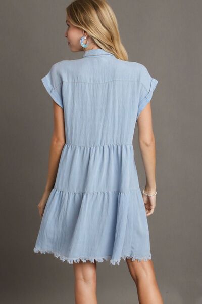 Aaliyah Minimalist Shirt Dress with Frayed Hem and Button Placket Premium Wardrobe Essential