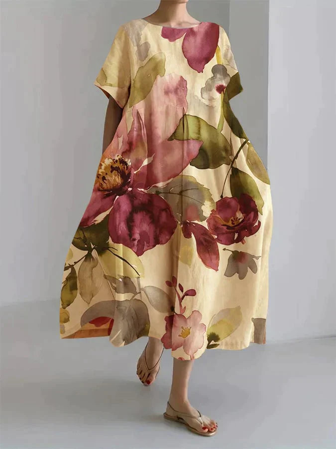 Ada Effortless Women's Loose Dress with Botanical Floral Print Chic Silhouette Collection