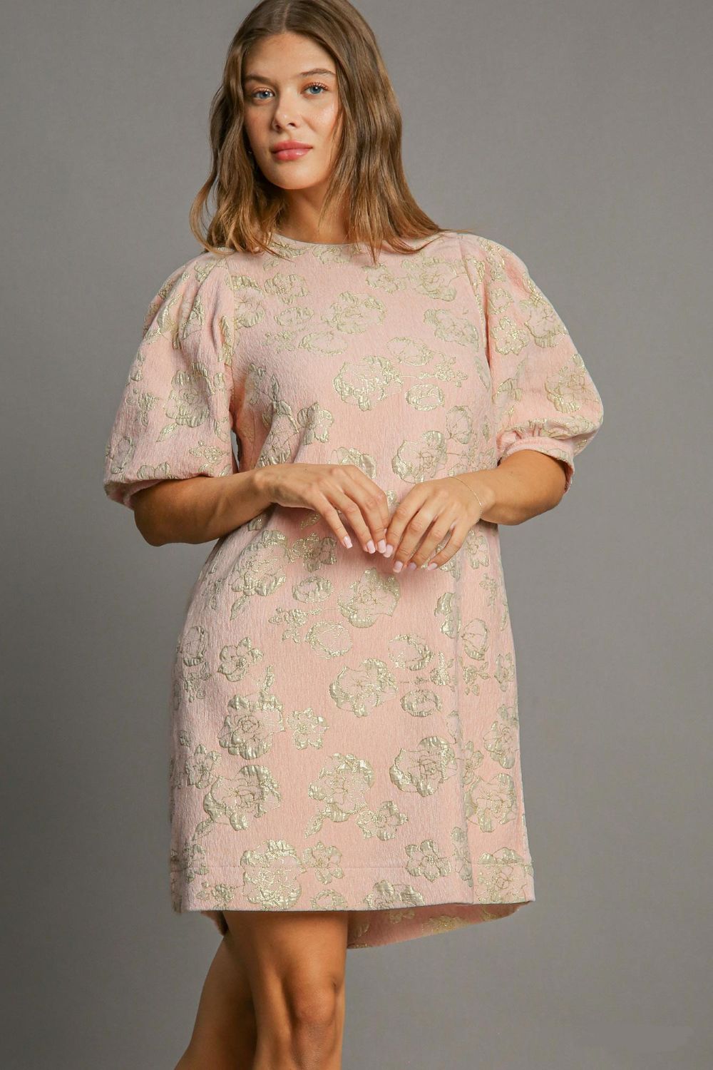 Freya Elevated Floral Jacquard Mini Dress with Puff Sleeves Boutique Collection
