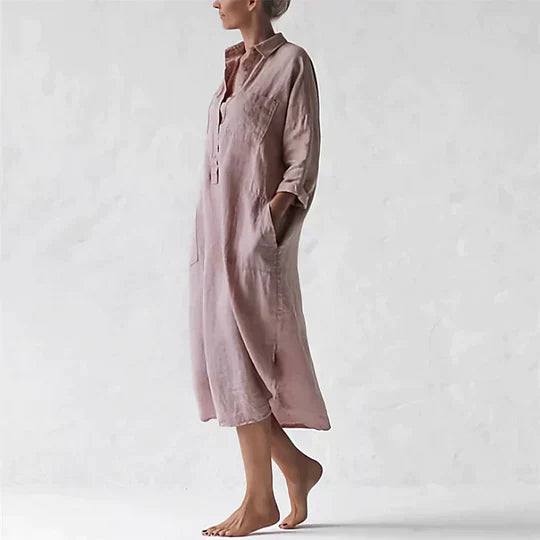 Natalia Aesthetic Purple Midi Length Shirt Dress Elevated Occasion Wear
