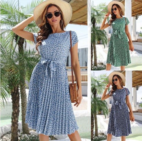 Begoña Effortless Women's Floral Midi Dress with Tie Belt Statement Occasion Edit
