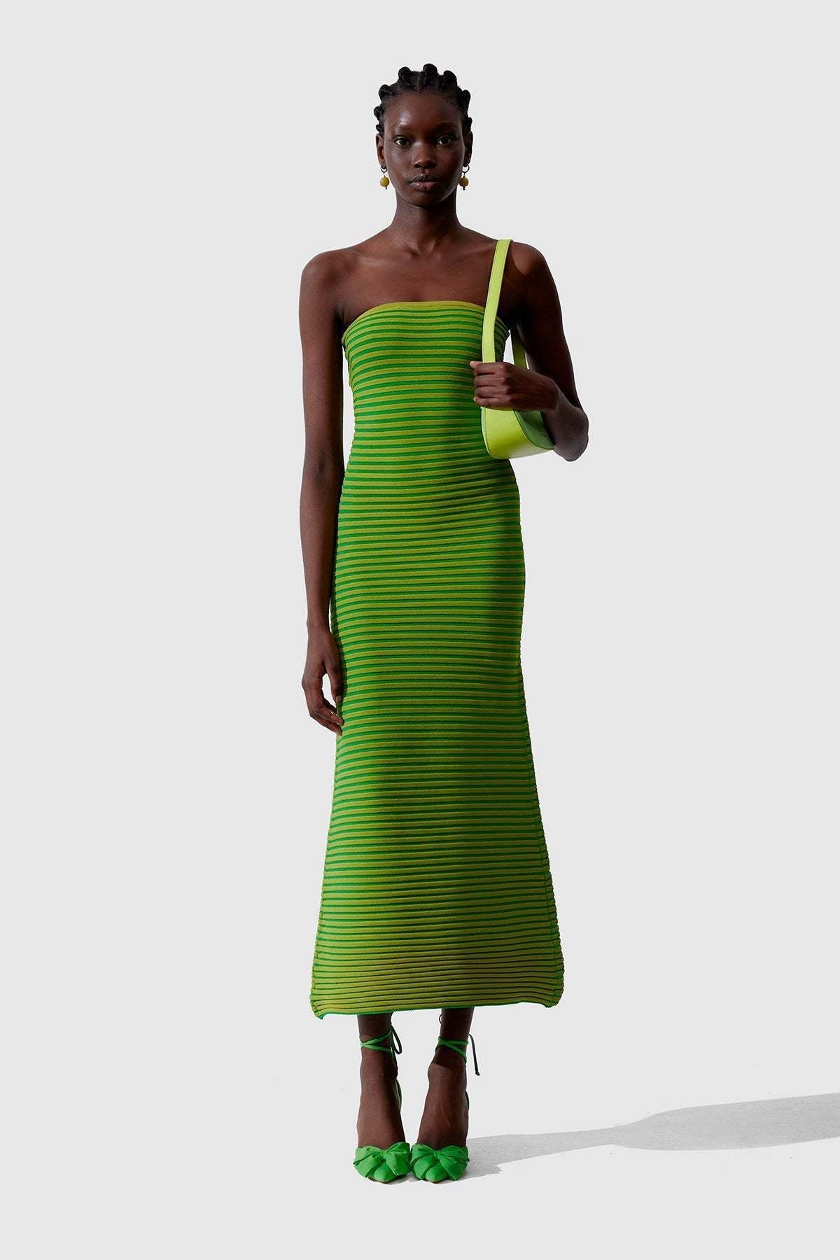 Valeria Statement Sleeveless Maxi Dress in Striped Knit Boutique Collection