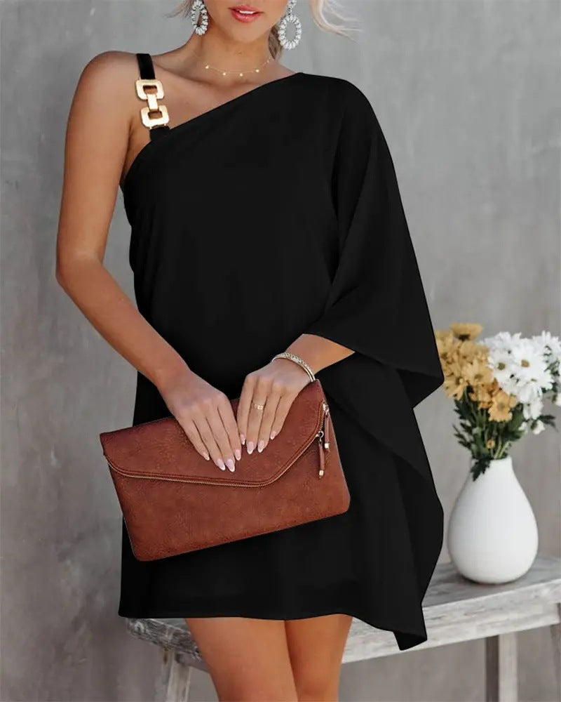 Ana Aesthetic Women's Asymmetric Mini Dress with Decorative Shoulder Detail and Design Boutique Collection
