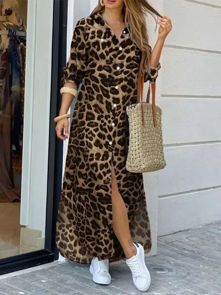 Rafaela Aesthetic Women's Leopard Print Midi Dress Premium Wardrobe Essential