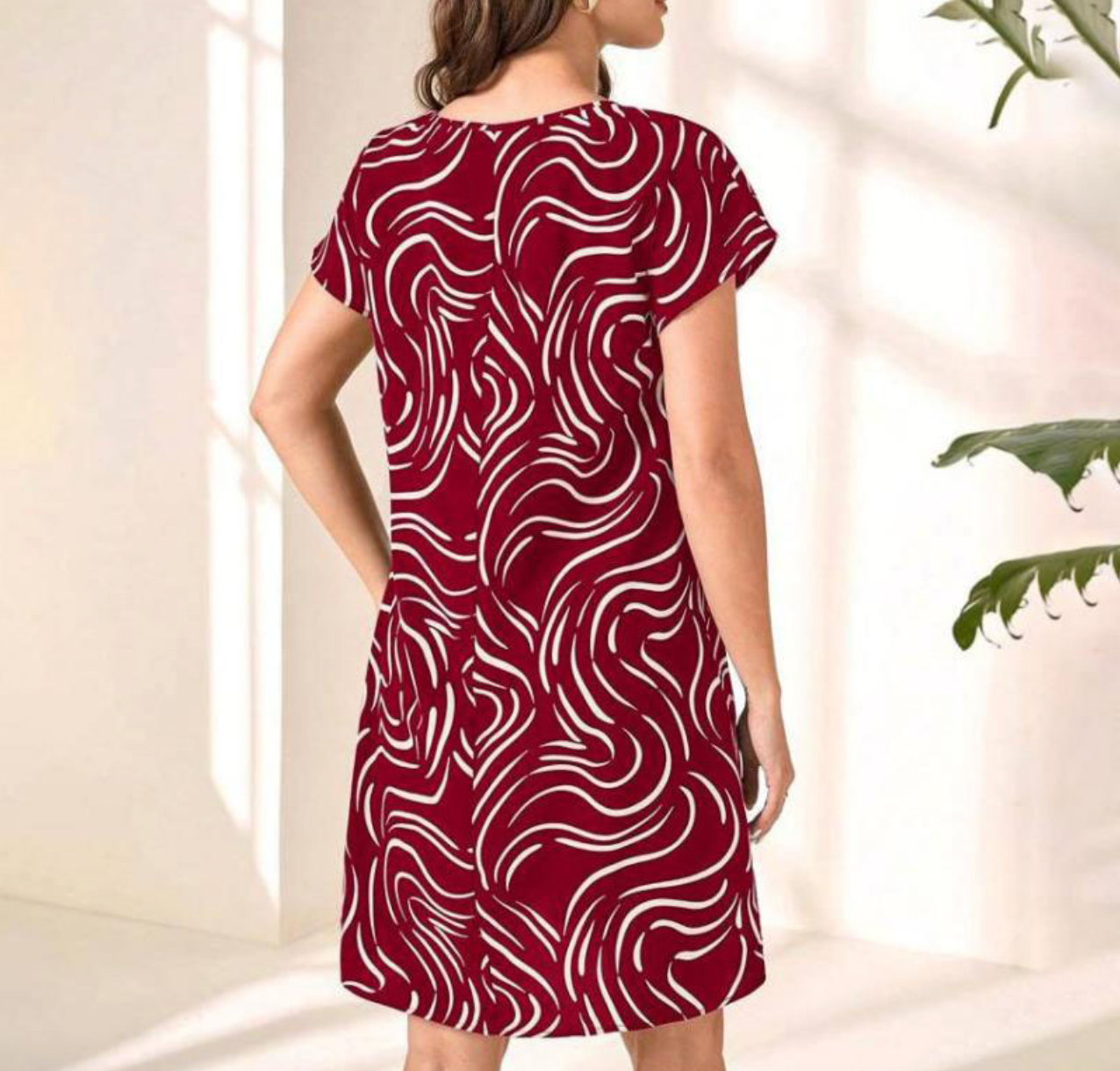Raquel Effortless Abstract Print Round Neck Dress for Women Evening Wear Edit