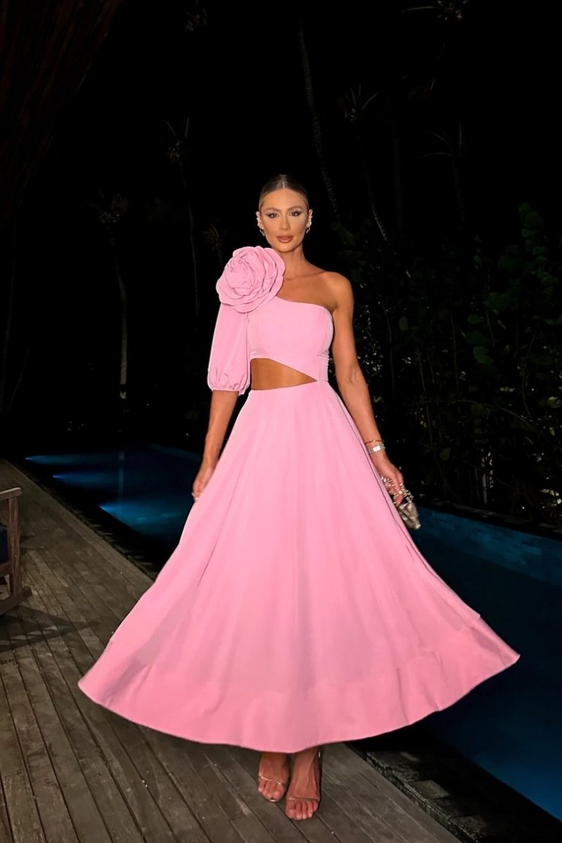Lucía Exclusive Midi Dress with Floral Cut Out Elevated Occasion Wear