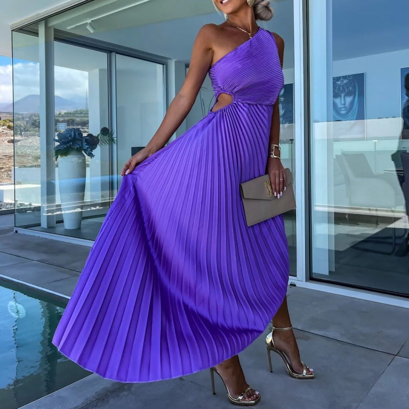 Antonia Timeless One Shoulder Pleated Maxi Dress with Hemstitching Statement Occasion Edit
