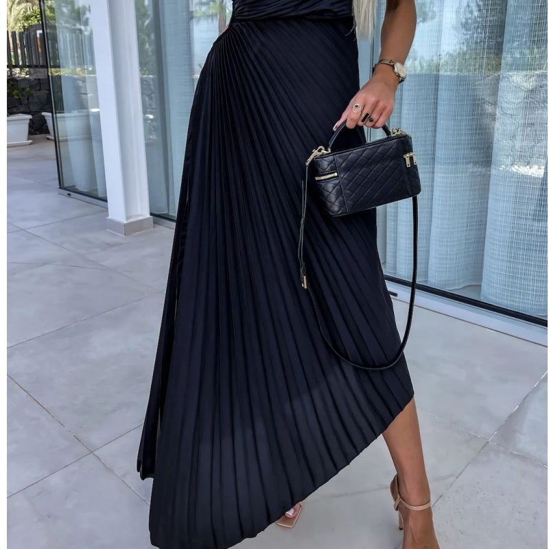 Antonia Timeless One Shoulder Pleated Maxi Dress with Hemstitching Statement Occasion Edit