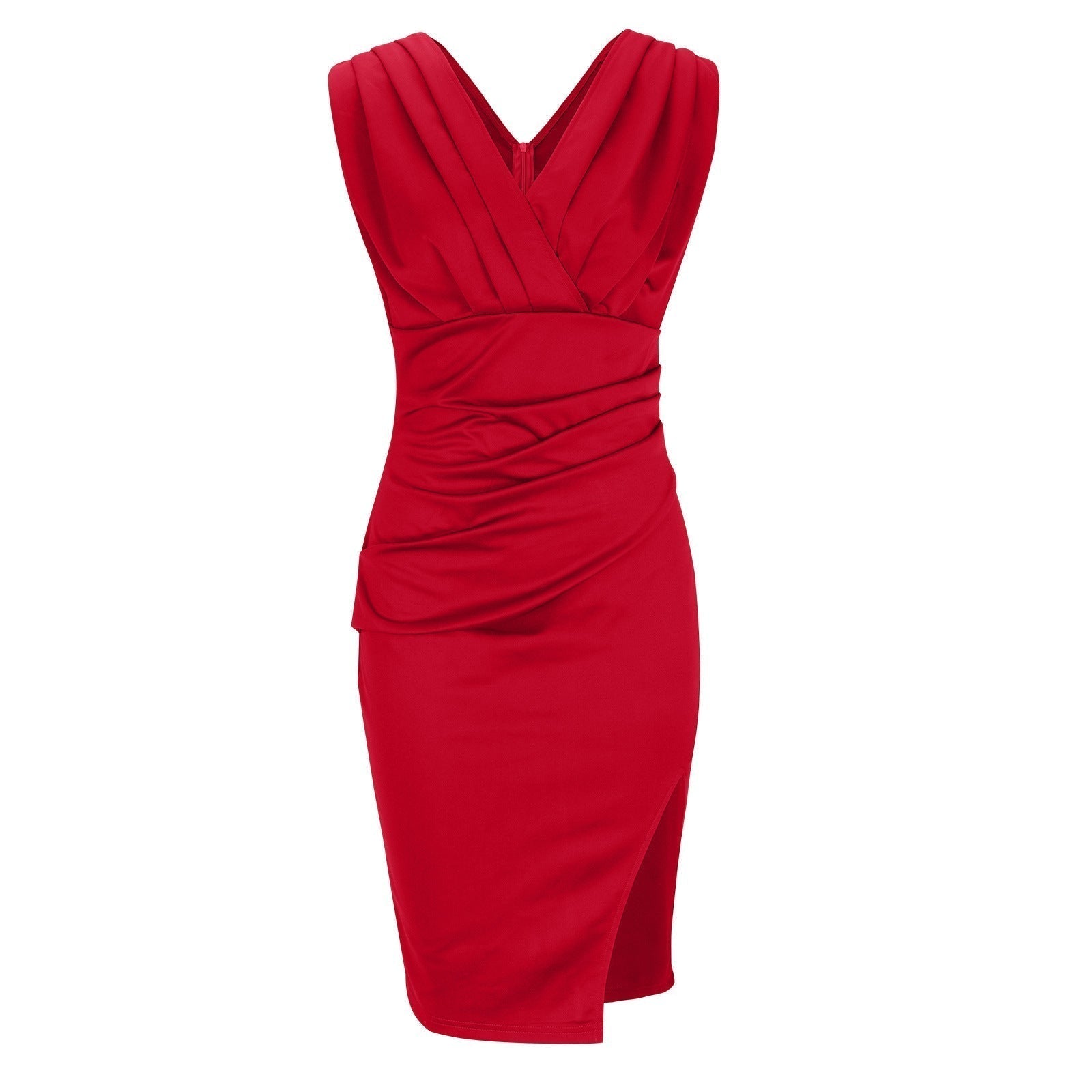 Phoebe Effortless Fitted Dress with V Neck and Slits Isa Designer Edit