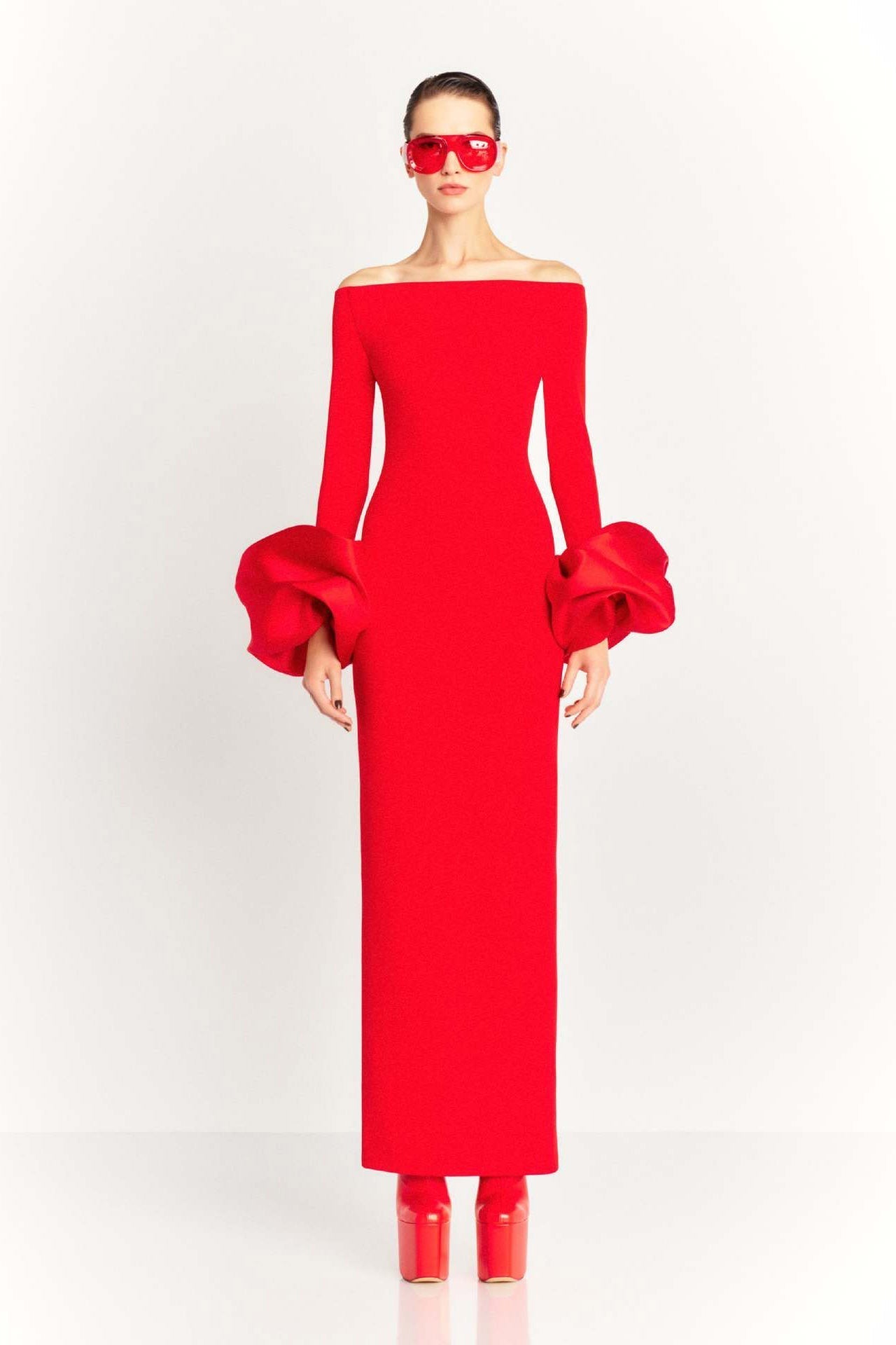 Mariana Minimalist Solid Colored Lantern Sleeve Dress Chic Silhouette Collection
