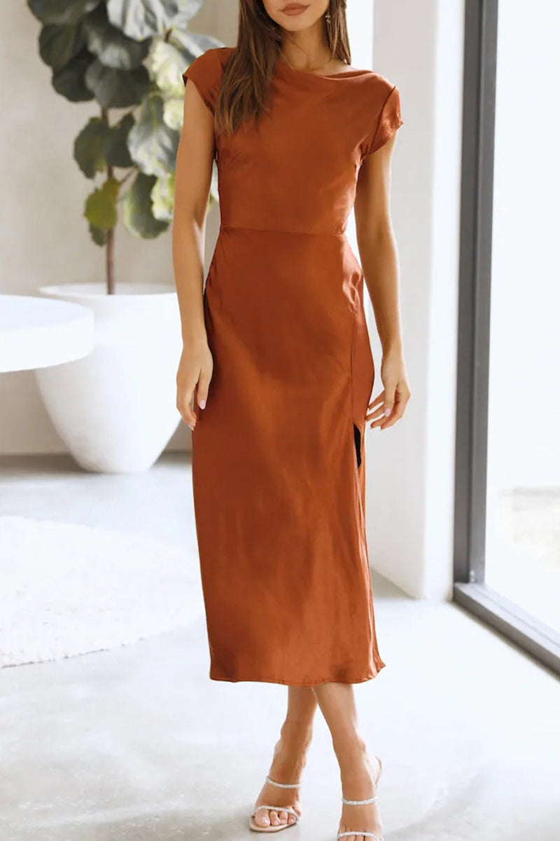 Brenda Timeless Solid Color Backless Princess Dresses with Asymmetrical Collar of Celebrities Chic Silhouette Collection