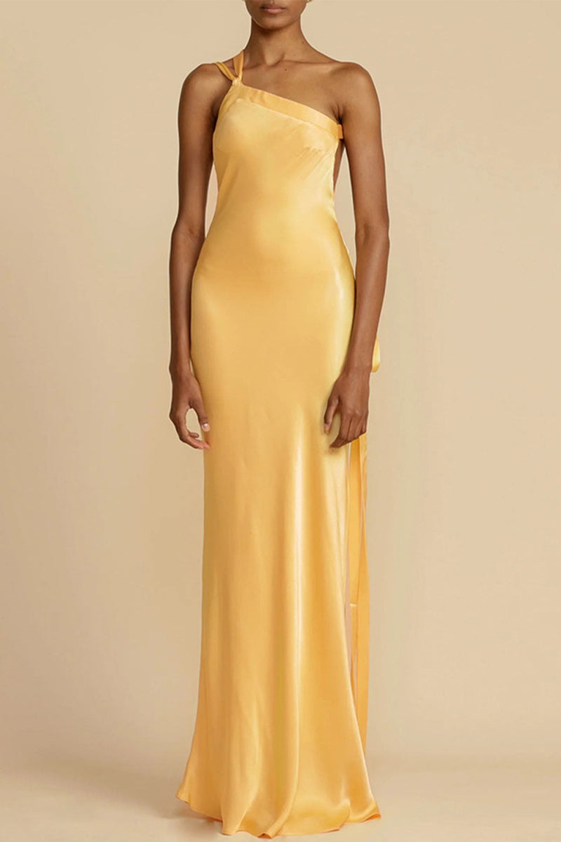 Ayla Elevated Formal Solid Backless Evening Dresses with Slant Collar Chic Silhouette Collection