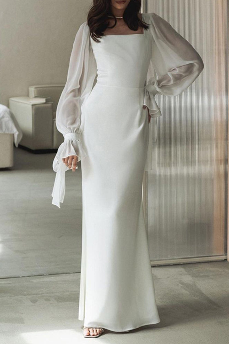 Karina Elevated A Line Dresses with Fixed Frenulum and Square Collar of Celebrities Chic Silhouette Collection