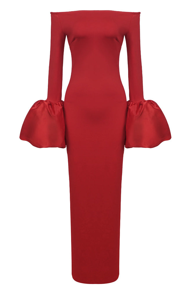 Mariana Minimalist Solid Colored Lantern Sleeve Dress Chic Silhouette Collection