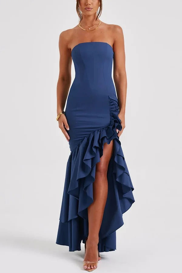 Lindsay Exclusive Off Shoulder Maxi Dress with a Slim Fit and Irregular Hem Elevated Occasion Wear