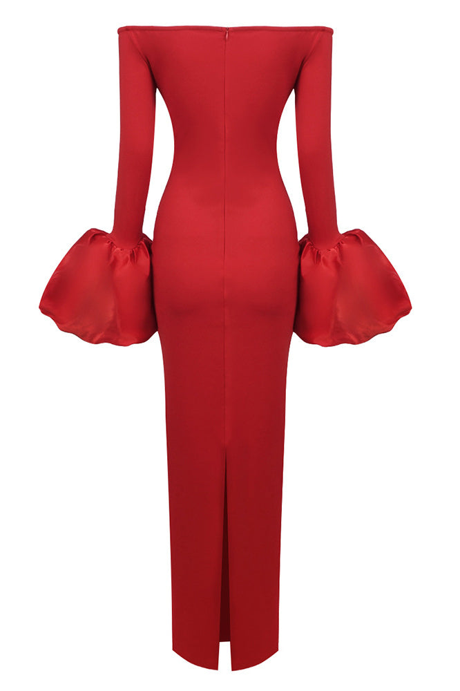 Mariana Minimalist Solid Colored Lantern Sleeve Dress Chic Silhouette Collection