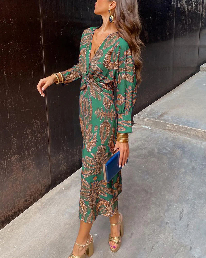 Claudia Timeless Long Sleeved Dress with Floral Print Elevated Occasion Wear
