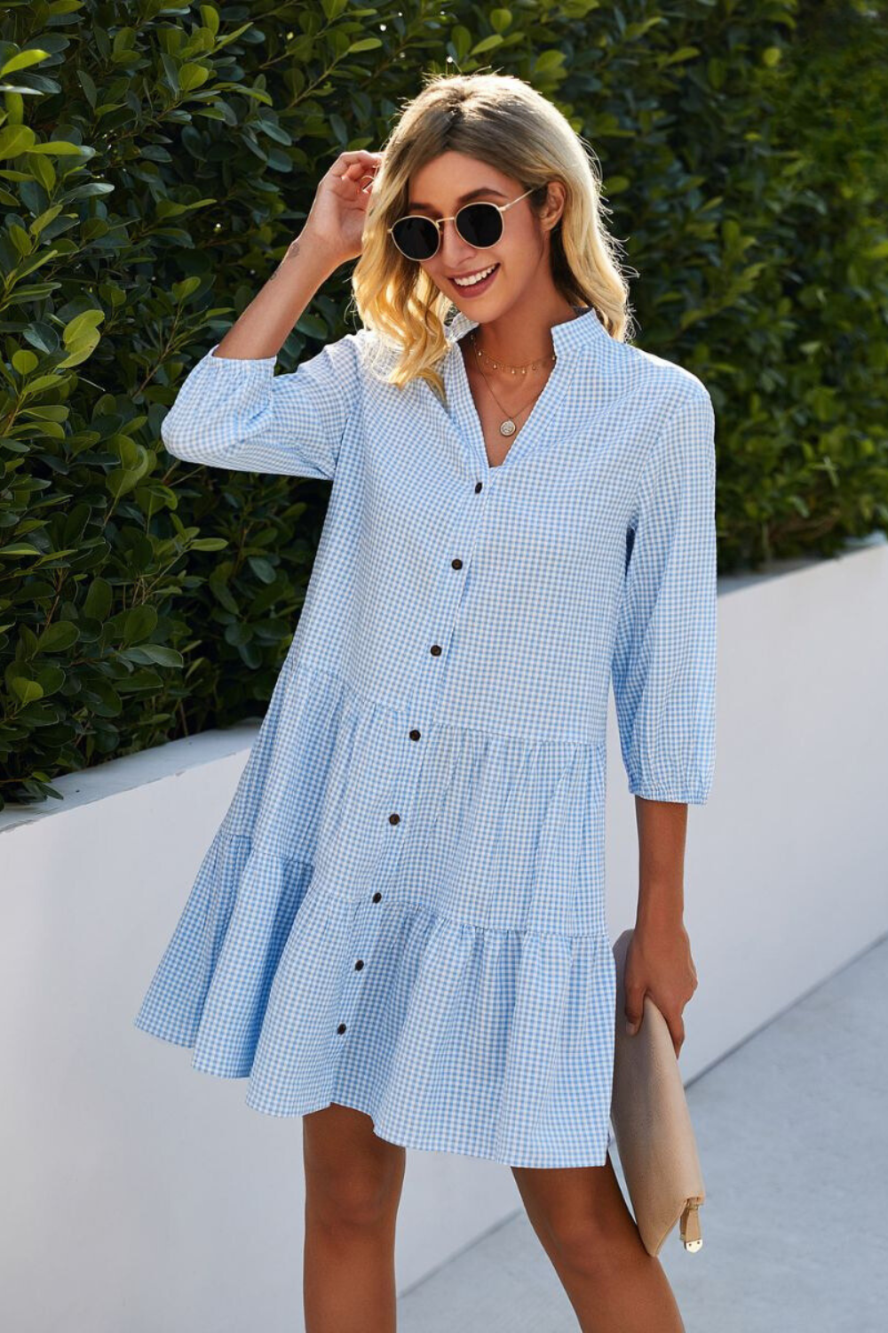 Lisbeth Elevated Checked V Neck Dress Statement Occasion Edit