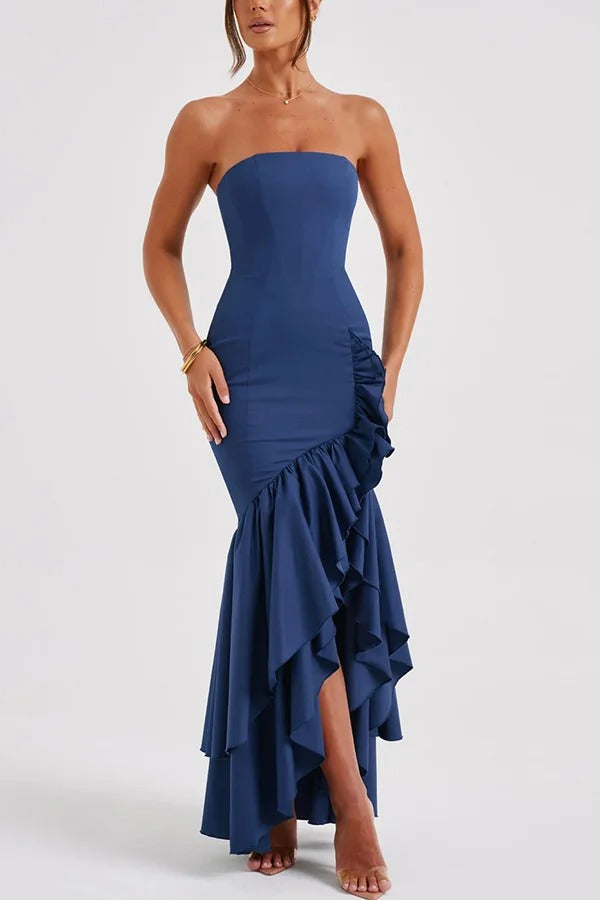 Lindsay Exclusive Off Shoulder Maxi Dress with a Slim Fit and Irregular Hem Elevated Occasion Wear