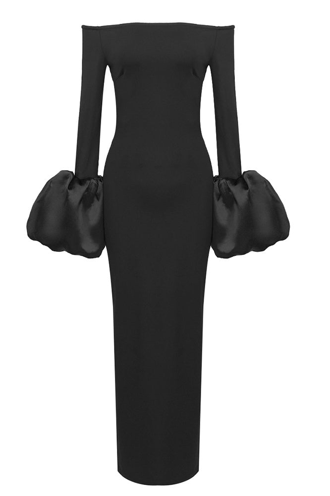 Mariana Minimalist Solid Colored Lantern Sleeve Dress Chic Silhouette Collection