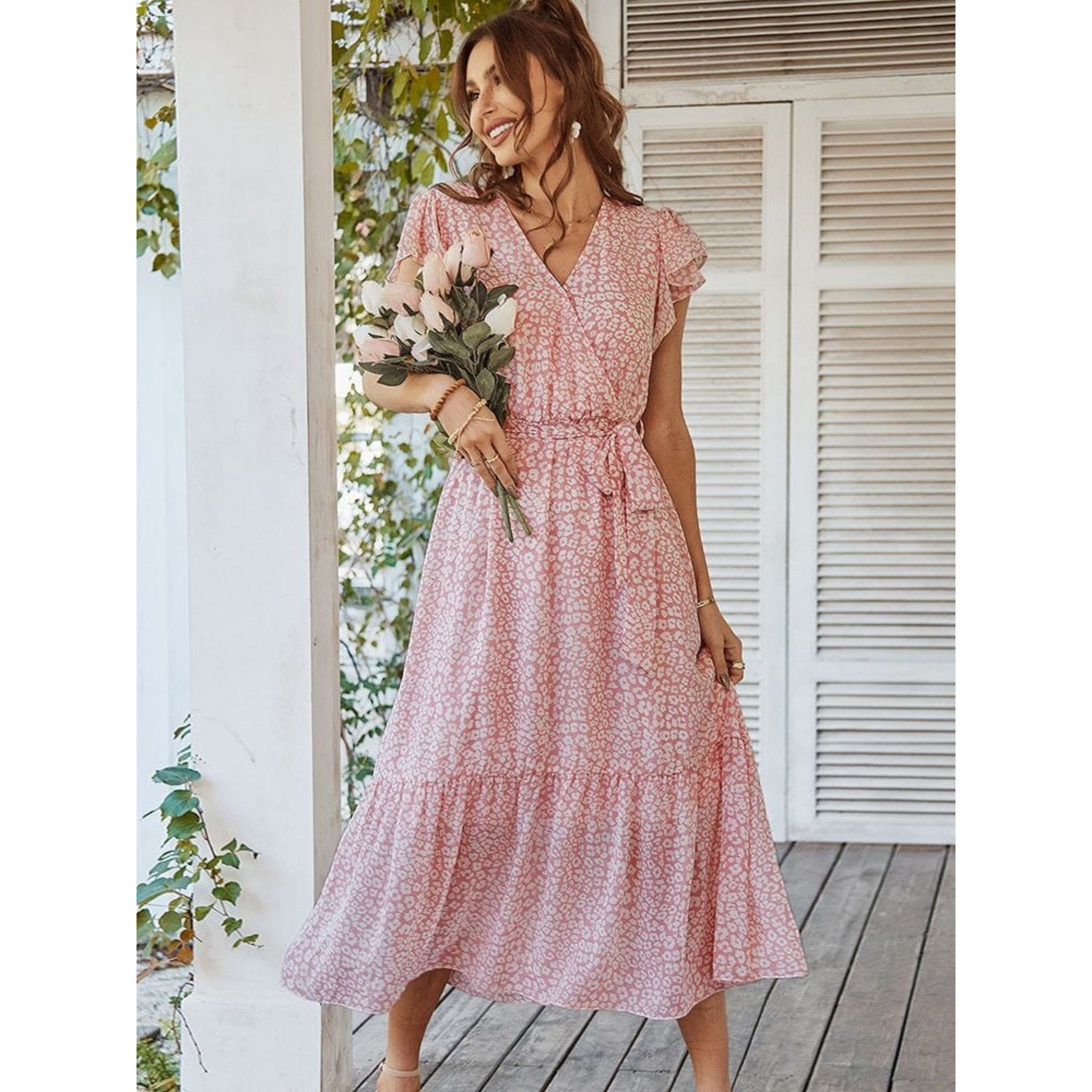 Zaida Exclusive Women's Floral Chic Short Sleeve Maxi Dress Evening Wear Edit