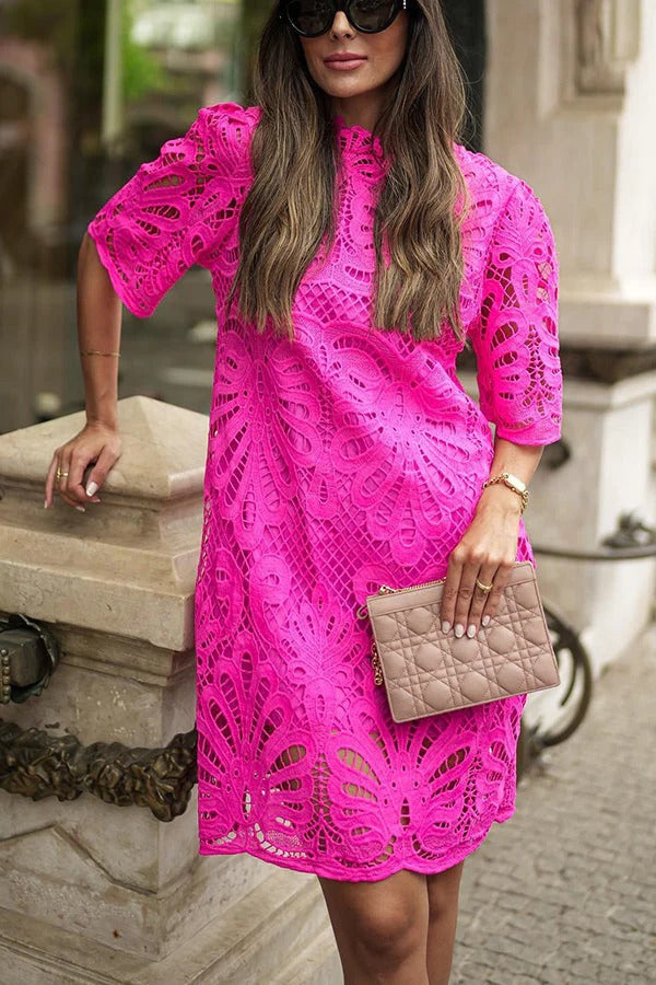 Fiorella Aesthetic Reason To Smile Crochet Lace Mini Dress Evening Wear Edit