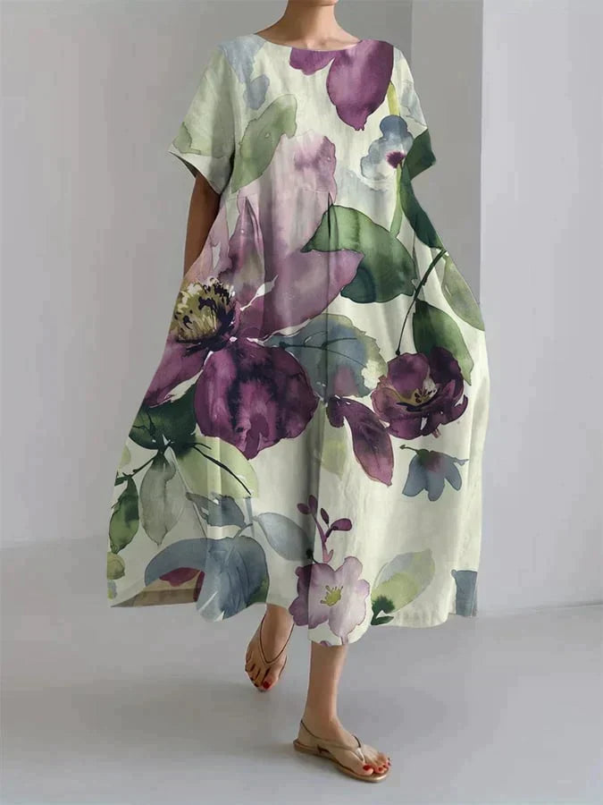 Ada Effortless Women's Loose Dress with Botanical Floral Print Chic Silhouette Collection