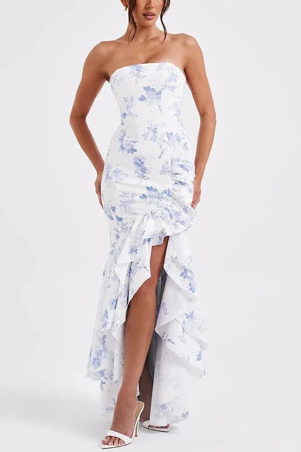 Lindsay Exclusive Off Shoulder Maxi Dress with a Slim Fit and Irregular Hem Elevated Occasion Wear