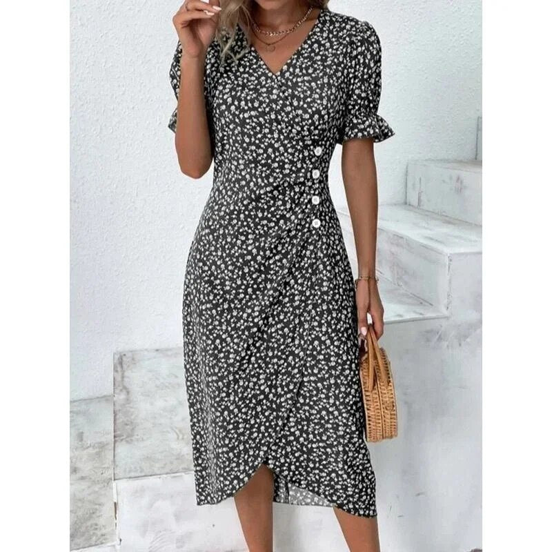 Ngoc Aesthetic Floral H Shaped Midi Dress Boutique Collection