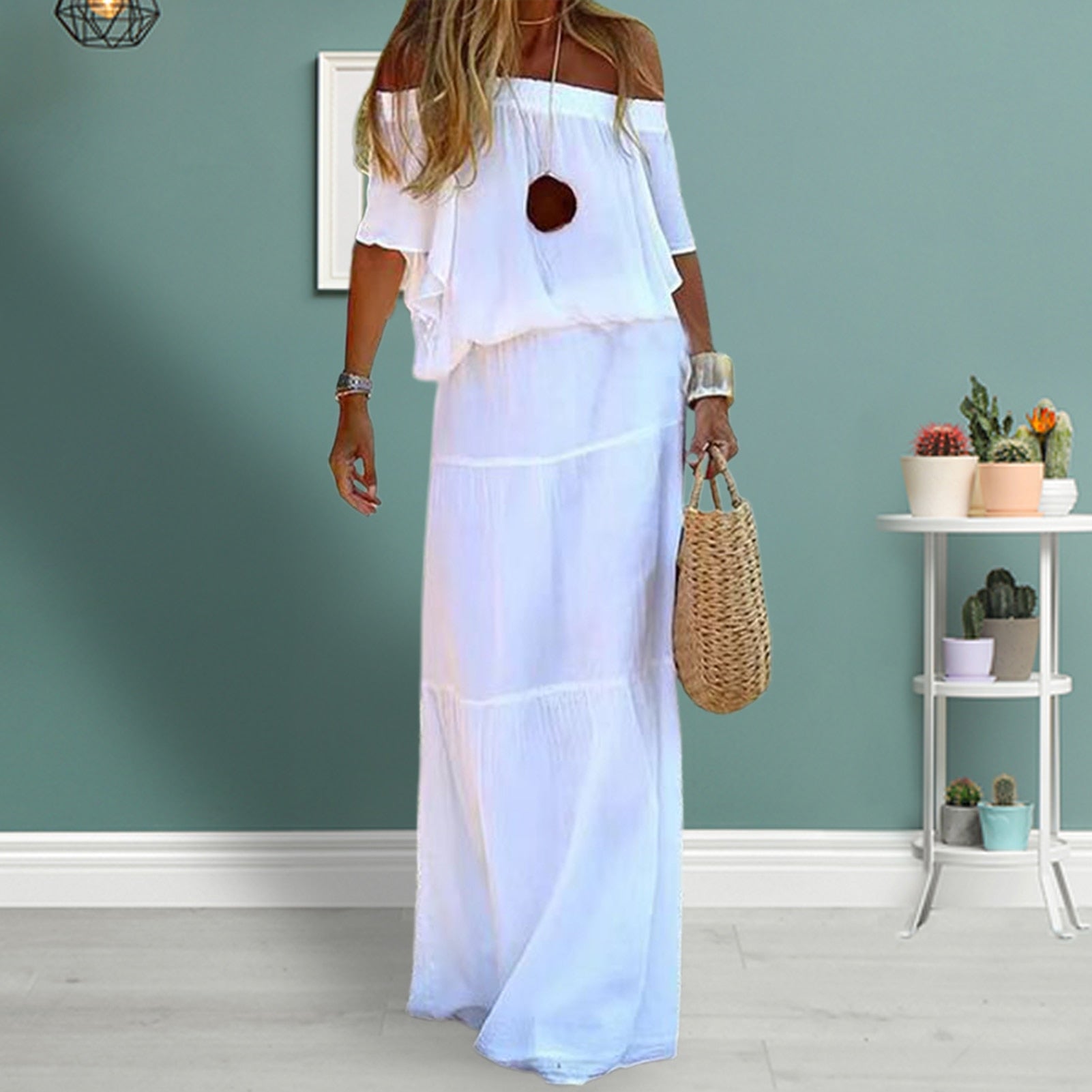 Lidia Minimalist Off the Shoulder Summer Dress for Women Elevated Occasion Wear