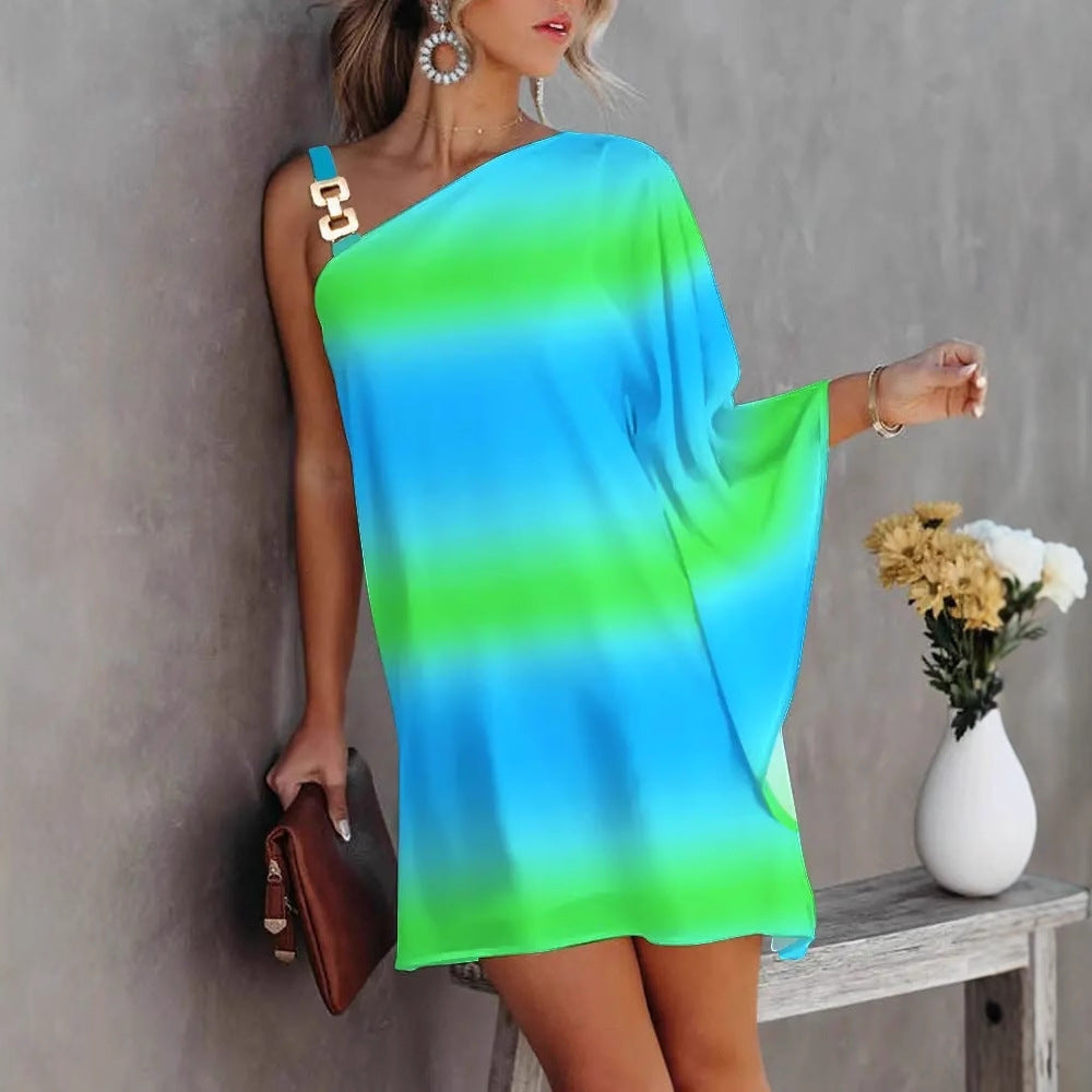 Ana Aesthetic Women's Asymmetric Mini Dress with Decorative Shoulder Detail and Design Boutique Collection