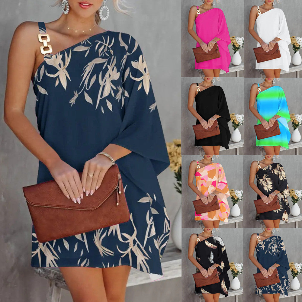 Ana Aesthetic Women's Asymmetric Mini Dress with Decorative Shoulder Detail and Design Boutique Collection