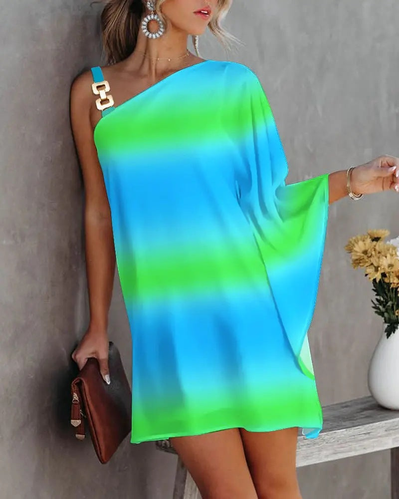 Ana Aesthetic Women's Asymmetric Mini Dress with Decorative Shoulder Detail and Design Boutique Collection