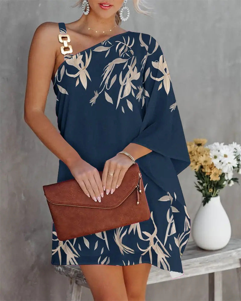Ana Aesthetic Women's Asymmetric Mini Dress with Decorative Shoulder Detail and Design Boutique Collection