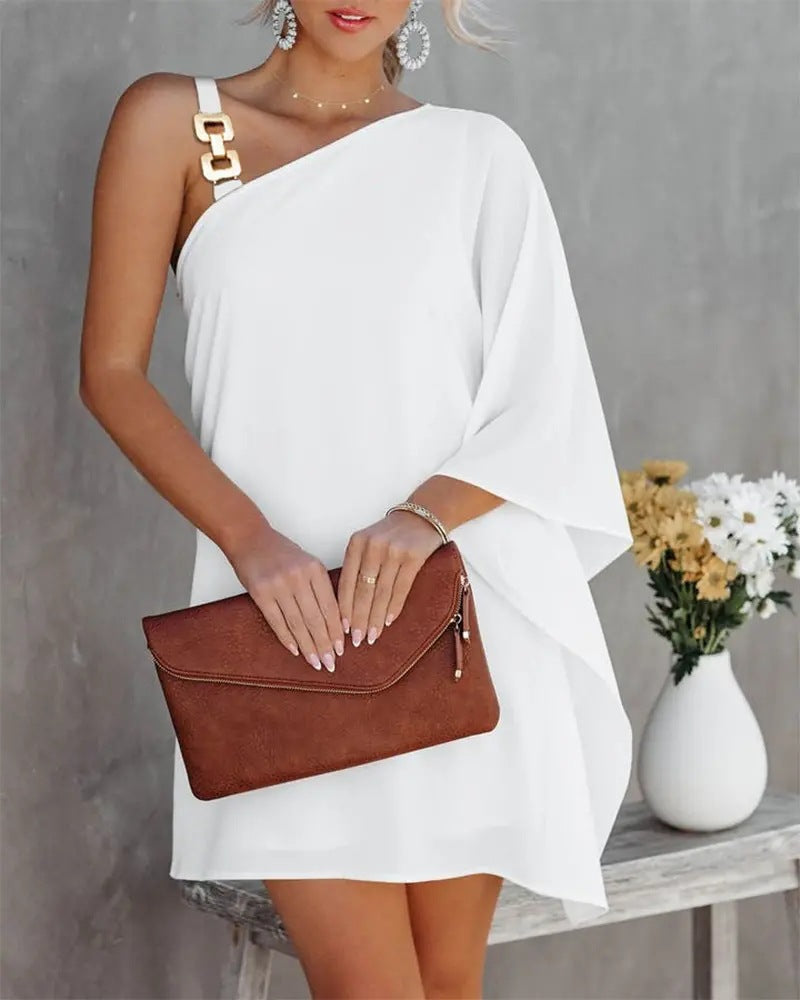 Ana Aesthetic Women's Asymmetric Mini Dress with Decorative Shoulder Detail and Design Boutique Collection