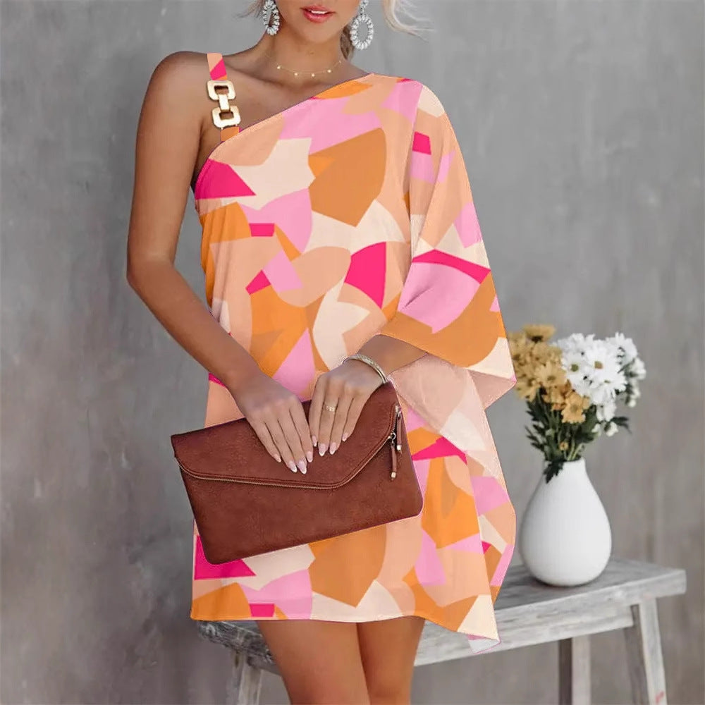 Ana Aesthetic Women's Asymmetric Mini Dress with Decorative Shoulder Detail and Design Boutique Collection