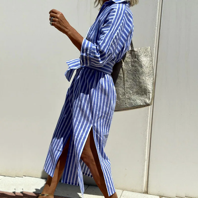Manuela Premium Striped Long Dress for Women Boutique Collection