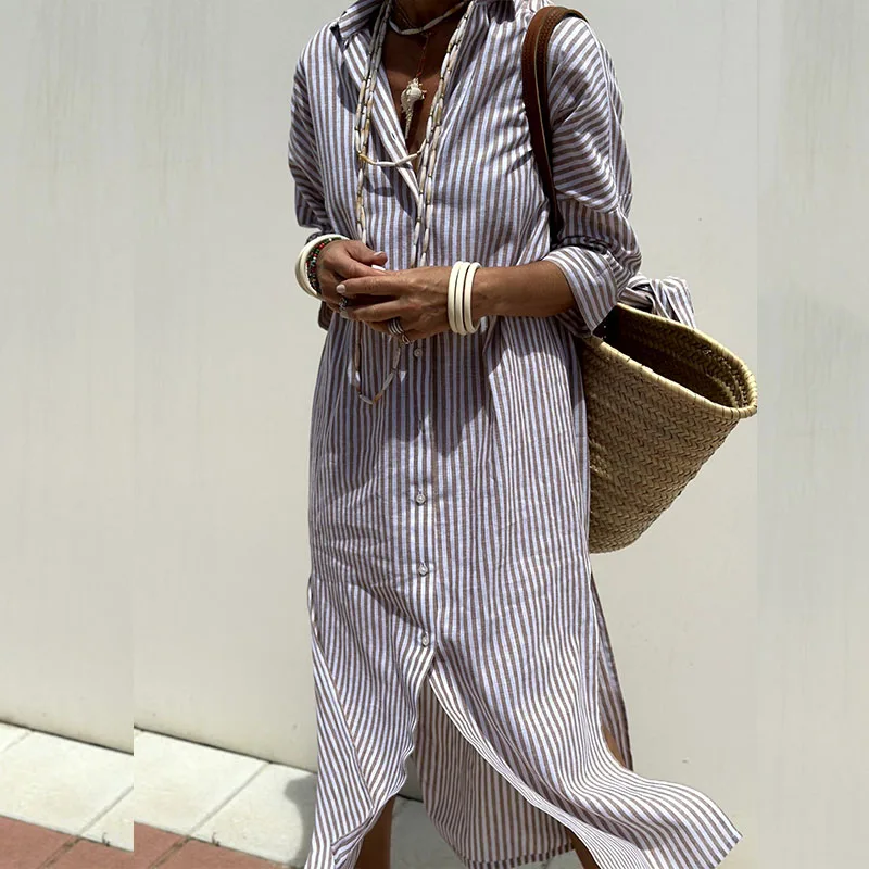 Manuela Premium Striped Long Dress for Women Boutique Collection