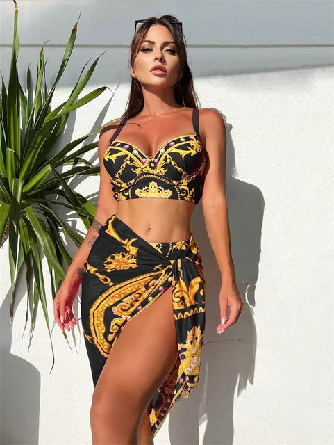 Eva Aesthetic Bohemian Push Up Bathing Dress with Cover Designer Edit