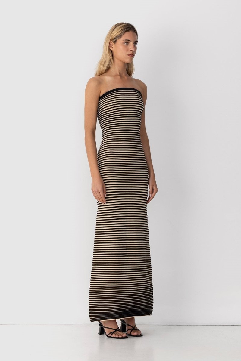 Valeria Statement Sleeveless Maxi Dress in Striped Knit Boutique Collection