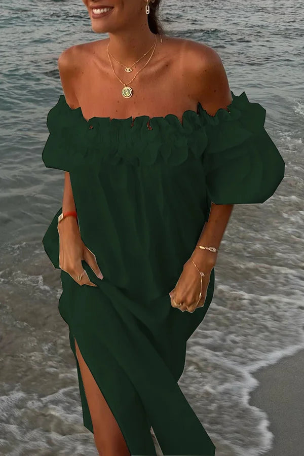 Halima Timeless Shoulder Hugging Midi Dress Premium Wardrobe Essential