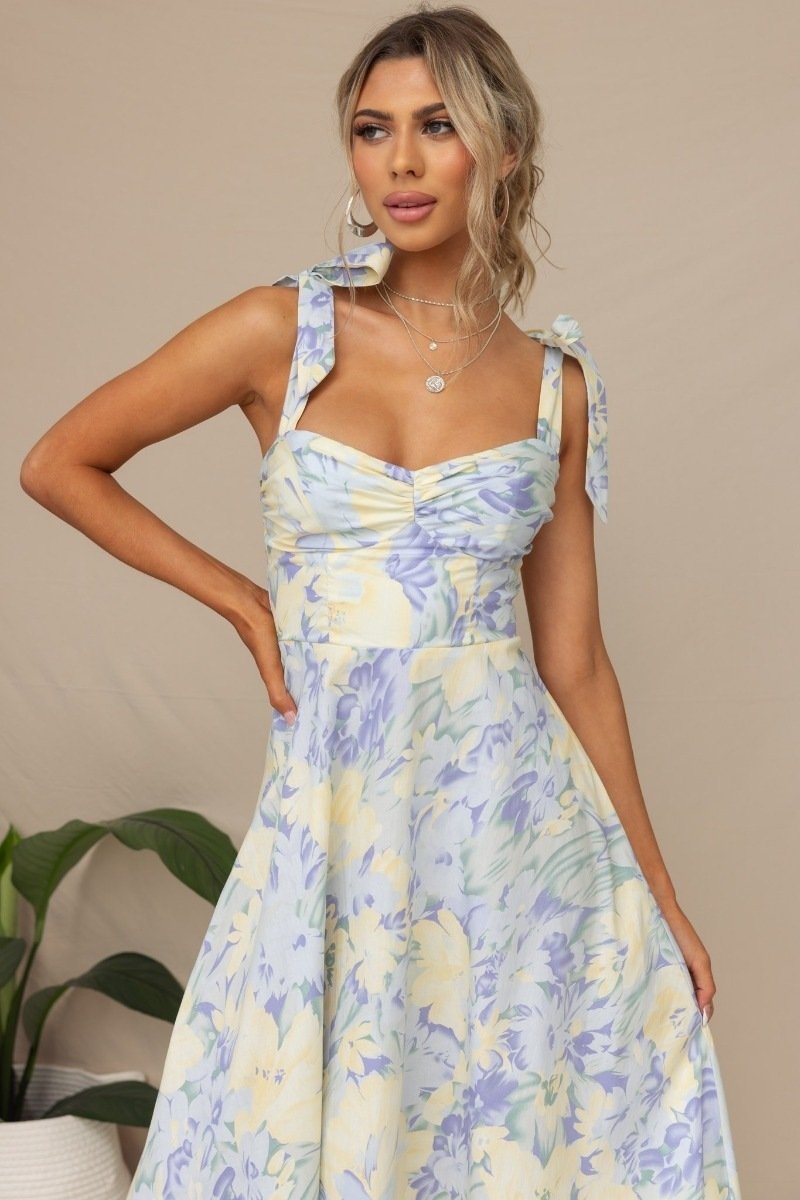 Yamel Minimalist Printed Midi Dress with Straps Premium Wardrobe Essential