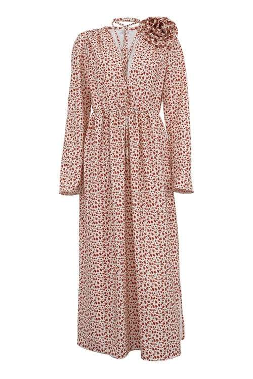 Sofía Timeless Flower V Neck Midi Dress Elevated Occasion Wear