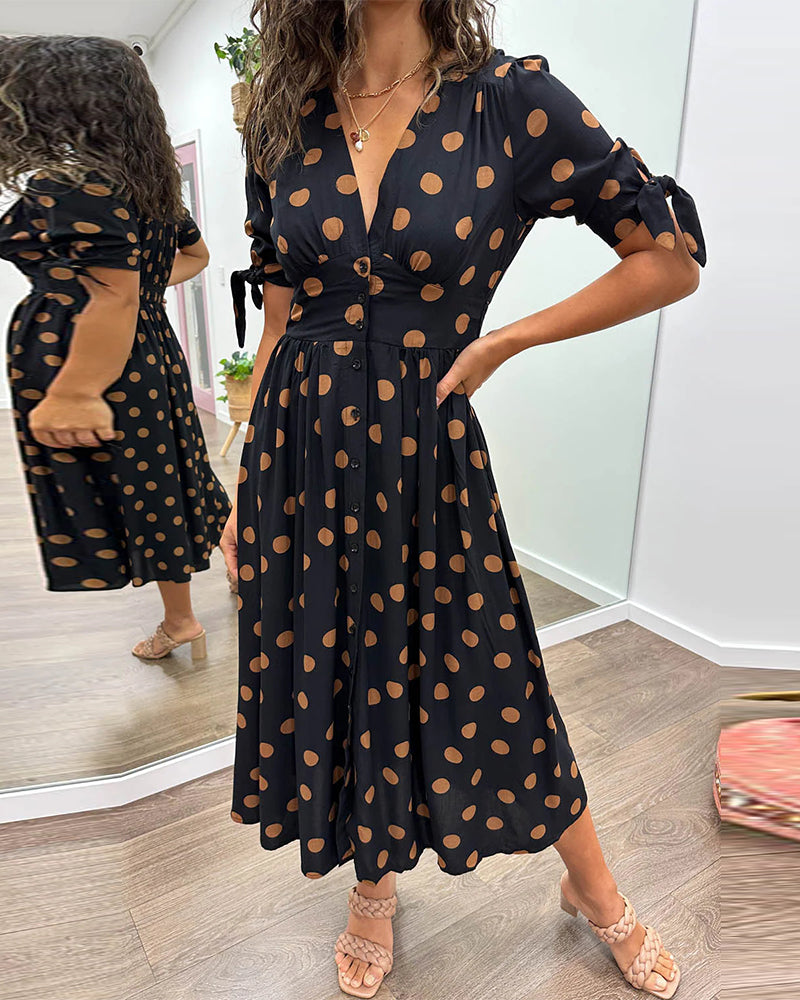 Soledad Aesthetic V Neck Dress with Polka Dots Evening Wear Edit